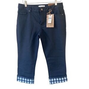Coldwater Creek Gingham Cuff Crop Jeans in black plaid